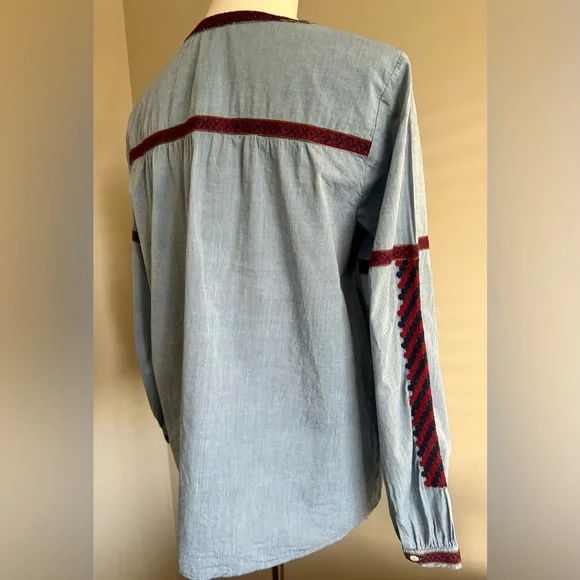 Joie “Marlen” Chambray Blouse w/ Embroidery. - Picture 8 of 13